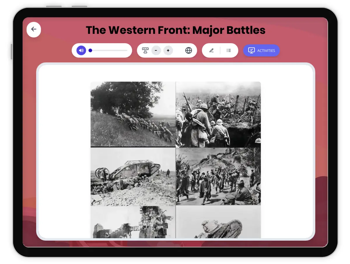 Interactive — Reading Comprehension preview: The Western Front in World War I covering  standards - Page 1 of 1
