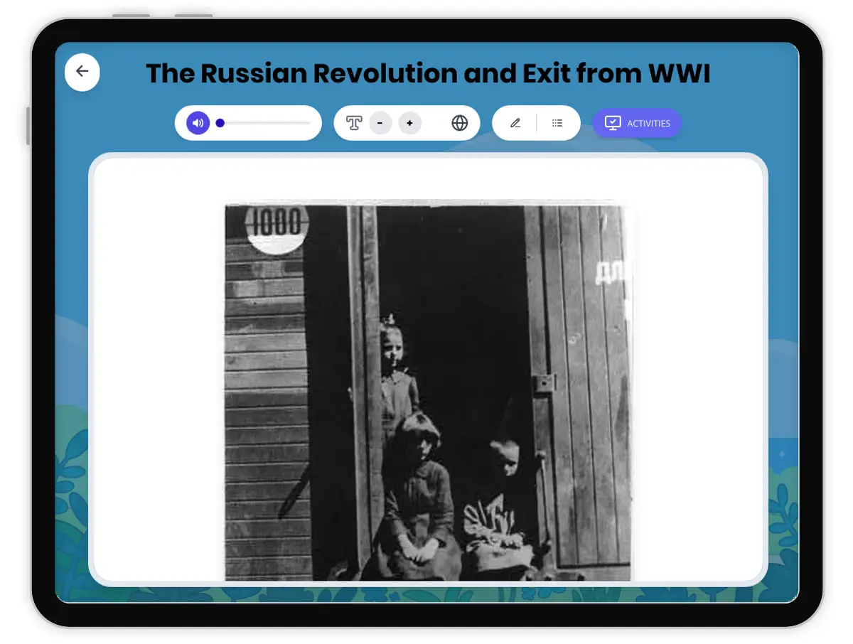 Interactive — Reading Comprehension preview: The Russian Revolution and Exit from WWI covering  standards - Page 1 of 1