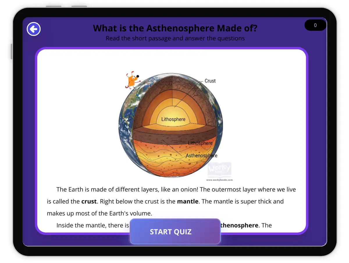 Interactive — Reading Comprehension preview: What is the Asthenosphere Made of? covering  standards - Page 1 of null