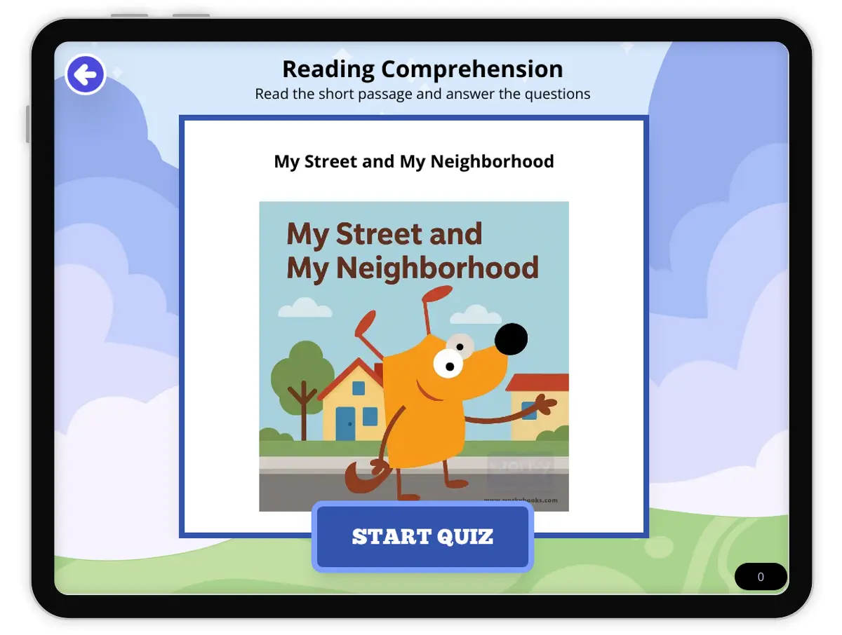 Interactive — Reading Comprehension preview: My Street and My Neighborhood covering FL.SS.2.G.1.1, SS.2.G.1.3 standards - Page 1 of null