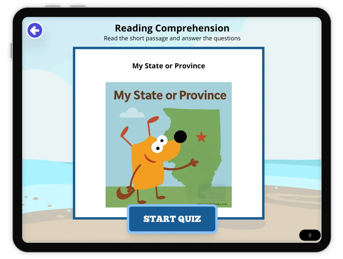 Interactive — Reading Comprehension preview: My State or Province covering FL.SS.2.G.1.1, SS.2.G.1.3 standards - Page 1 of null
