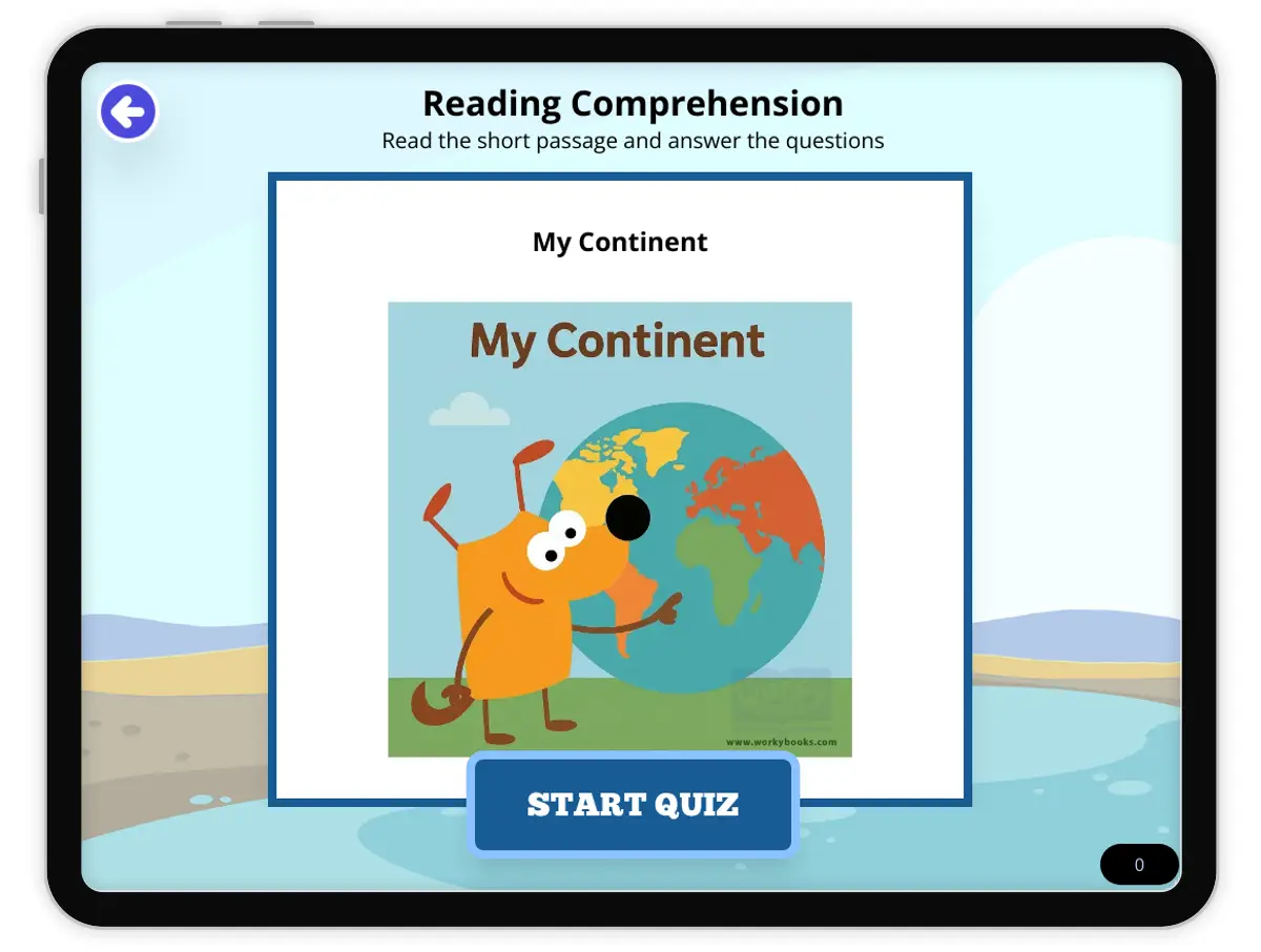 Interactive — Reading Comprehension preview: My Continent covering FL.SS.2.G.1.1, SS.2.G.1.3 standards - Page 1 of null