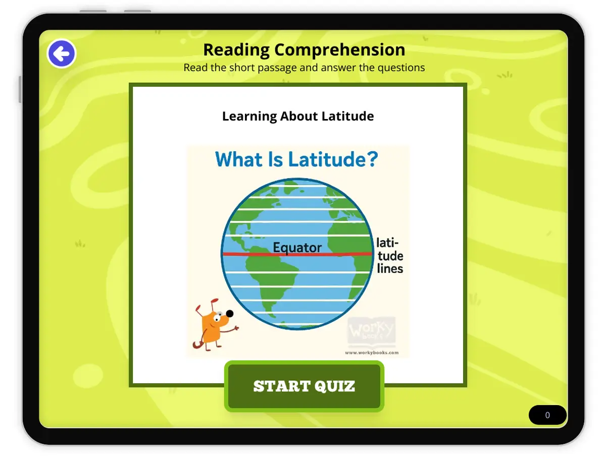 Interactive — Reading Comprehension preview: Learning About Latitude covering FL.SS.2.G.1.1, SS.2.G.1.1 standards - Page 1 of null