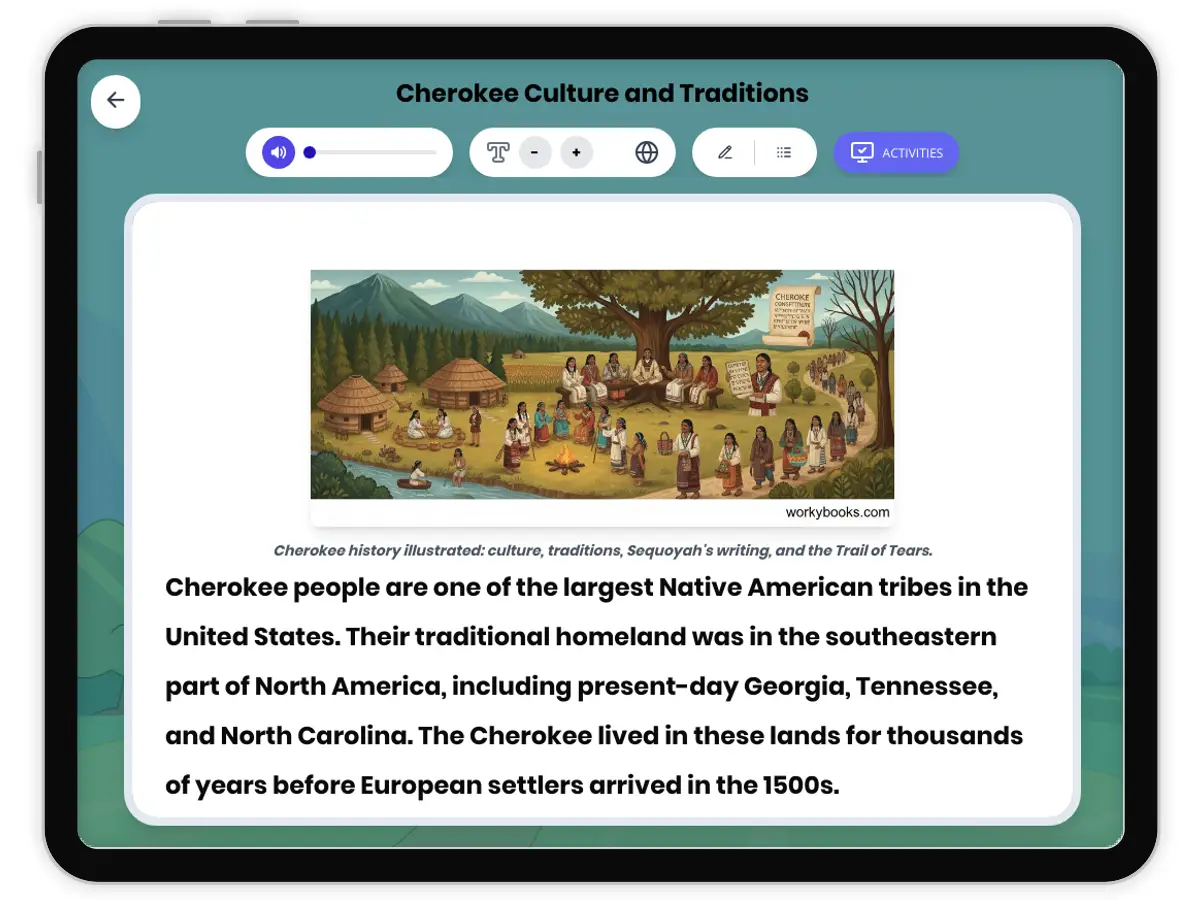 Interactive — Reading Comprehension preview: Cherokee culture and traditions covering  standards - Page 1 of 1