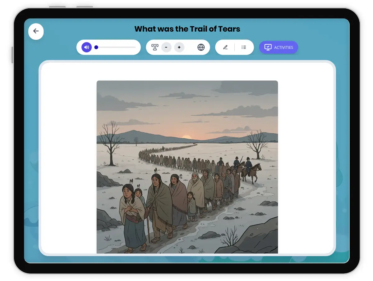 Interactive — Reading Comprehension preview: What was the Trail of Tears covering  standards - Page 1 of 1