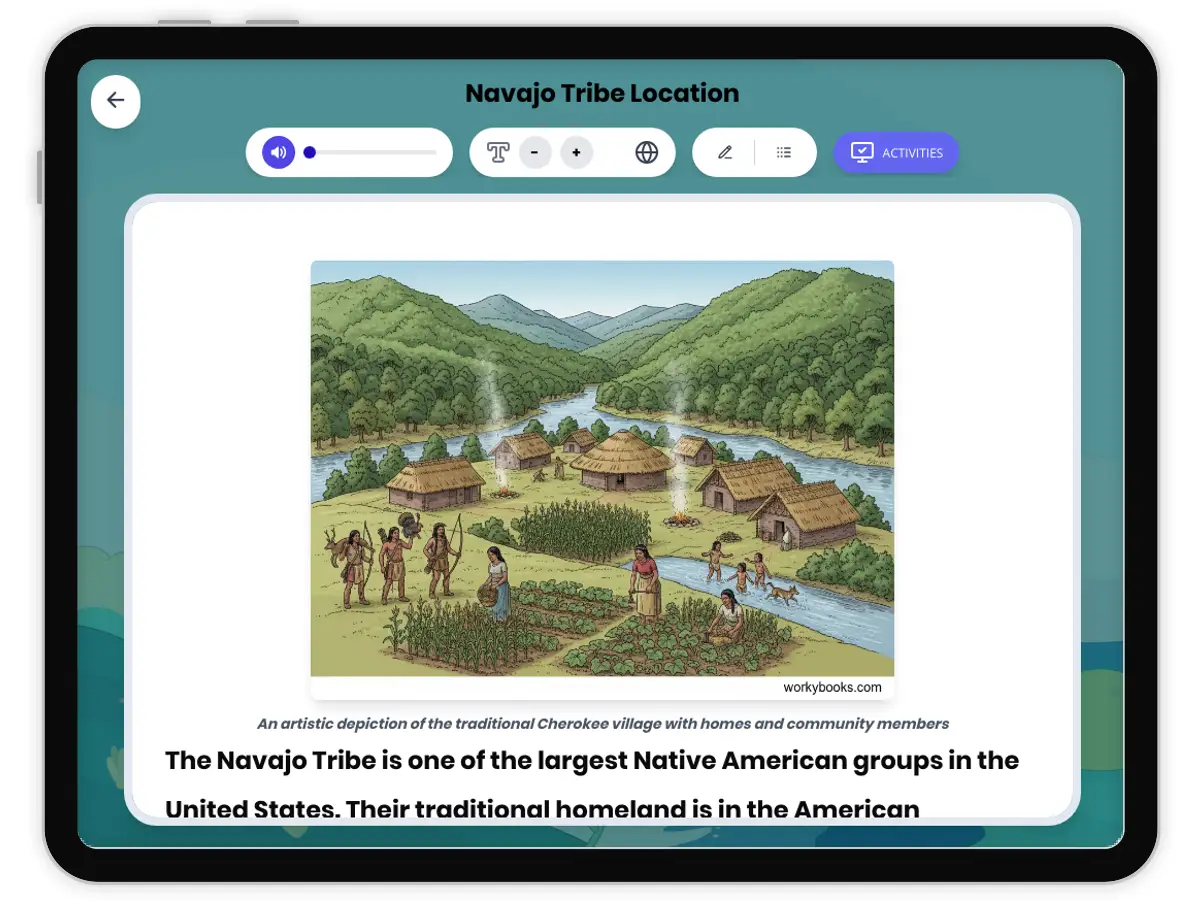 Interactive — Reading Comprehension preview: Navajo Tribe Location covering  standards - Page 1 of 1