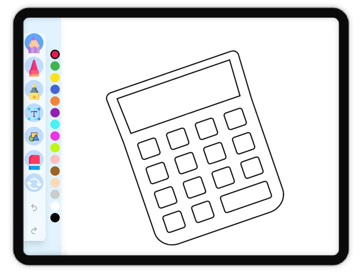 Interactive coloring page preview: Calculator Coloring Page - A fun educational coloring activity - Page 1