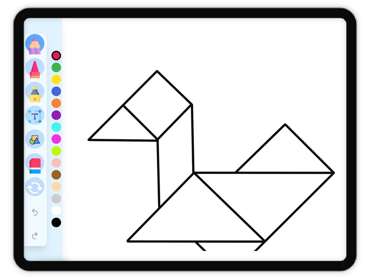 Interactive coloring page preview: Tangram Animals - Duck - A fun educational coloring activity - Page 1