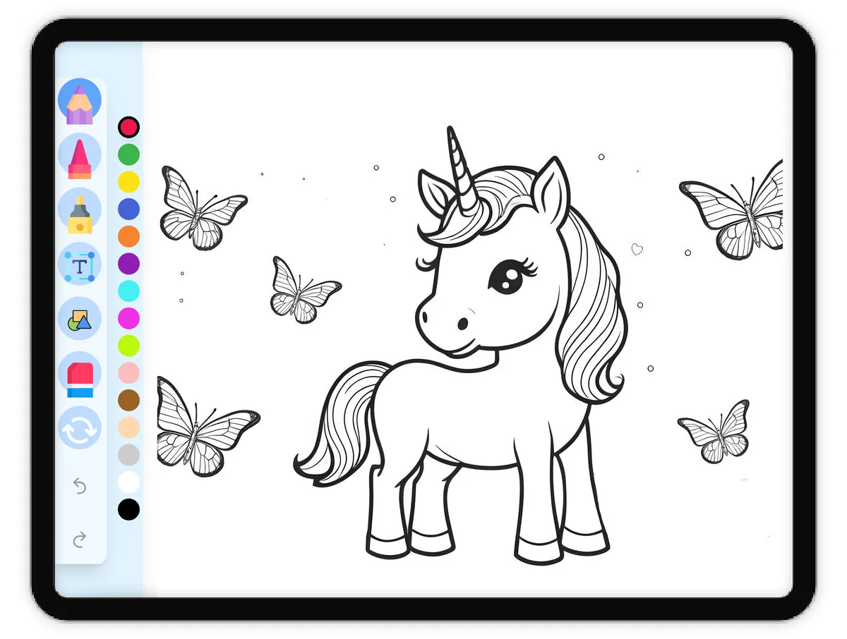 Interactive coloring page preview: Butterfly and Unicorn - A fun educational coloring activity - Page 1
