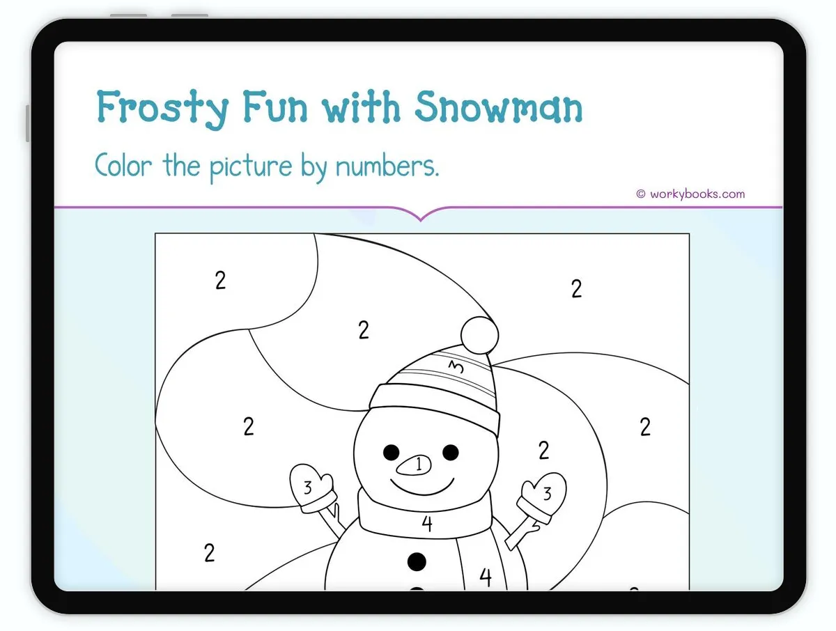 Interactive Worksheet preview: Frosty Fun with Snowman covering RF.K.1.D standards - Page 1 of 1