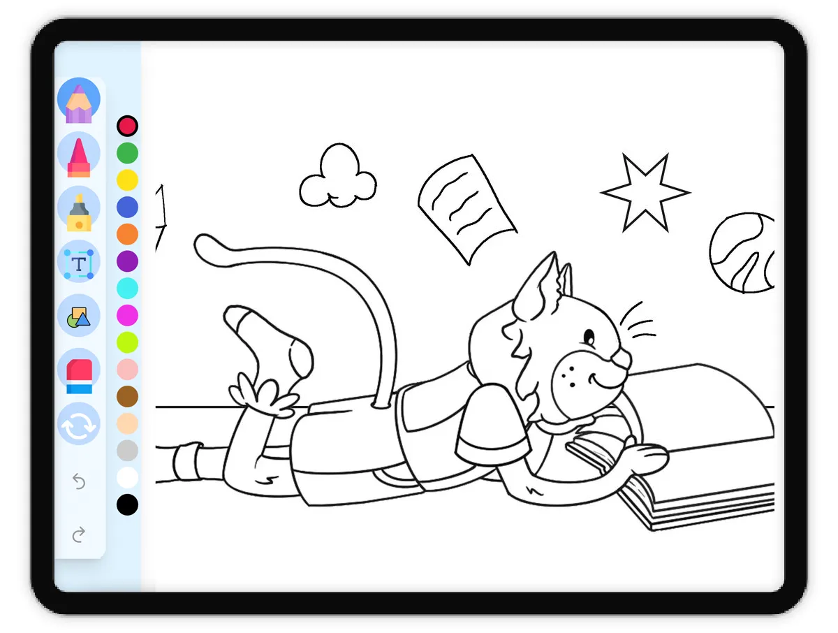 Interactive coloring page preview: Jo Reading - A fun educational coloring activity - Page 1