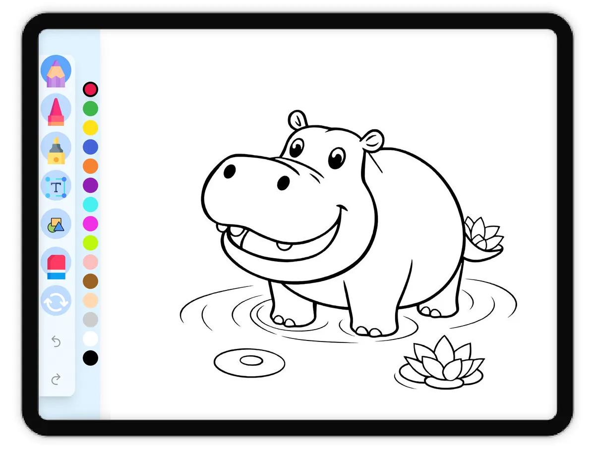 Interactive coloring page preview: Zoo Animal Hippopotamus - A fun educational coloring activity - Page 1