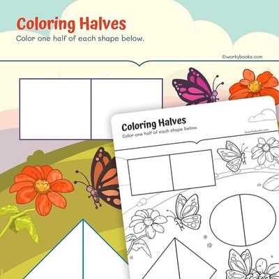 Coloring Halves - worksheet educational content