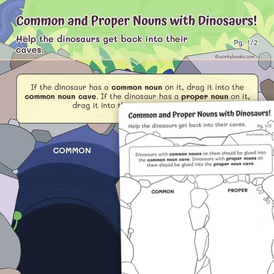 Common and Proper Nouns with Dinosaurs - worksheet educational content