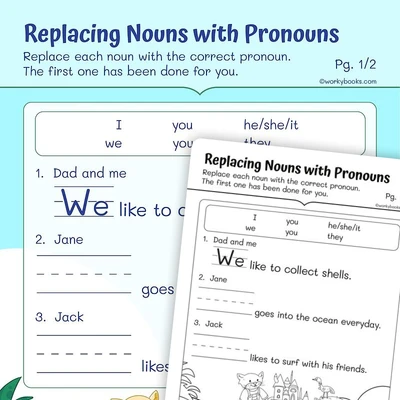 Replacing Nouns with Pronouns - worksheet educational content