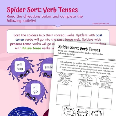 Spider Sort: Verb Tenses - worksheet educational content