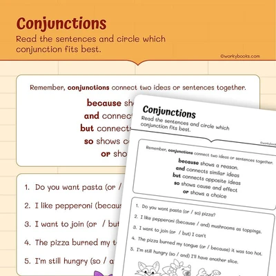 Using Conjunctions - worksheet educational content