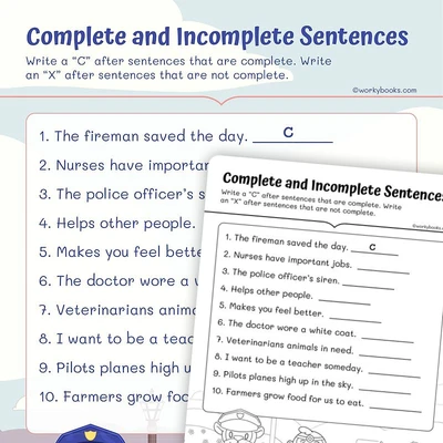 Complete and Incomplete Sentences - worksheet educational content