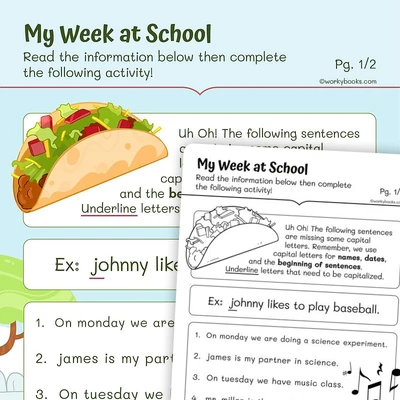 My Week at School—Sentence Punctuation - worksheet educational content