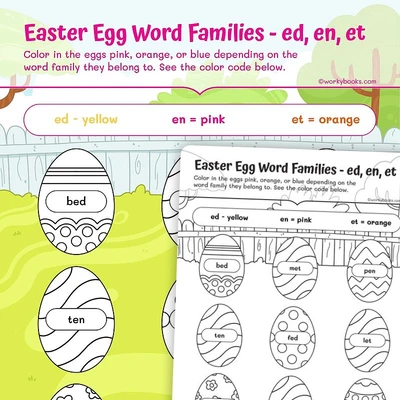 Easter Egg Word Families — ed, en, et - worksheet educational content