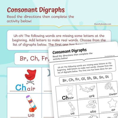 Consonant Digraphs - Spelling Practice - worksheet educational content
