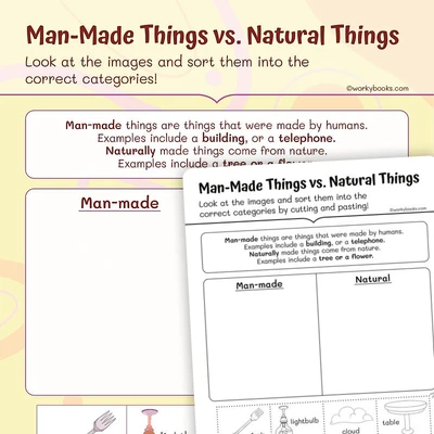 Vocabulary —Man Made vs Natural Things - worksheet educational content