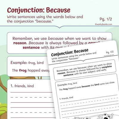 Combine Sentences with Because - worksheet educational content