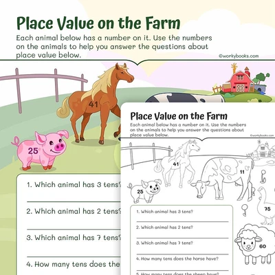 Place Value on the Farm—Number Sense - worksheet educational content