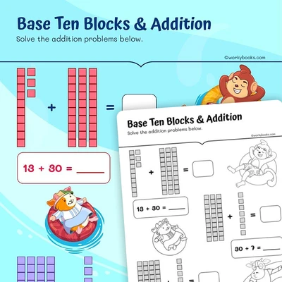 Base Ten Blocks and Addition - worksheet educational content