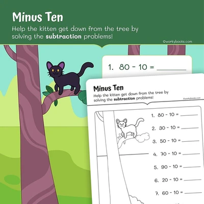 Minus 10— Subtraction - worksheet educational content
