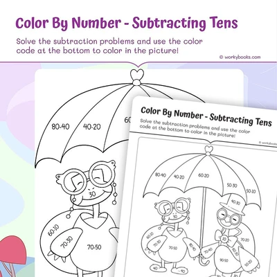 Color By Number — Subtracting Tens - worksheet educational content