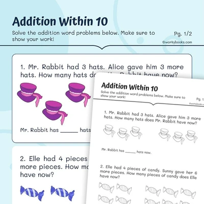 Addition Within 10 - worksheet educational content