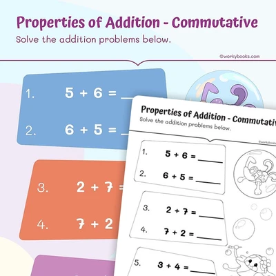 Properties of Addition— Commutative - worksheet educational content