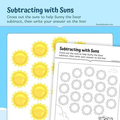 Subtracting (within 20) Suns - worksheet educational content