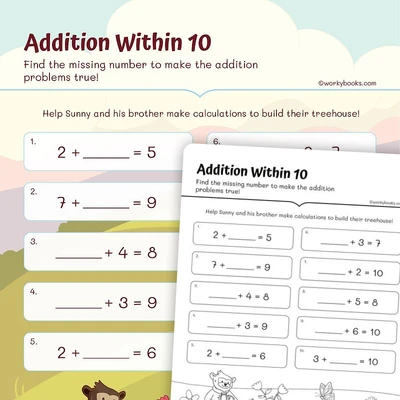 Adding up to 10 - worksheet educational content