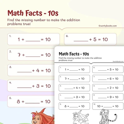 Math Facts — 10s - worksheet educational content
