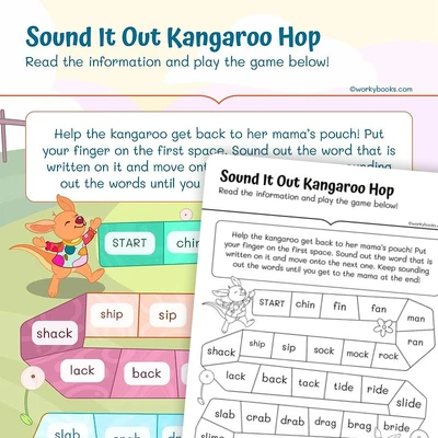 Kangaroo Hop—One Syllable Board Game - worksheet educational content