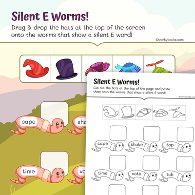 Phonics—Silent E Worms! - worksheet educational content