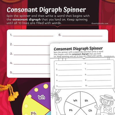 Consonant Digraph Spinner - worksheet educational content