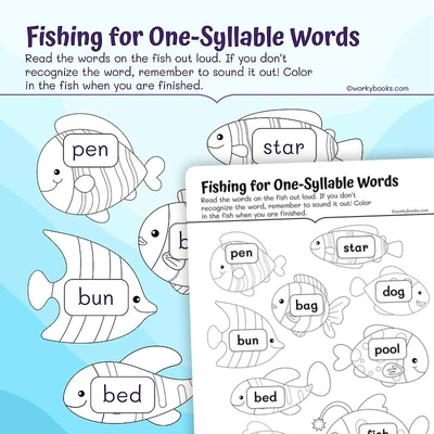 Fishing for One—Syllable Words - worksheet educational content