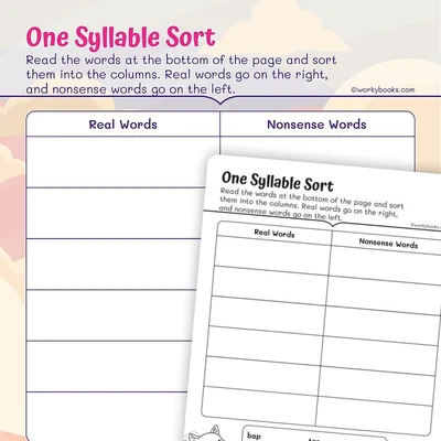 Phonics—One Syllable Sort - worksheet educational content