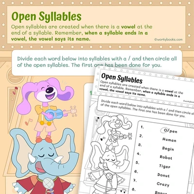 Phonics—Open Syllables - worksheet educational content