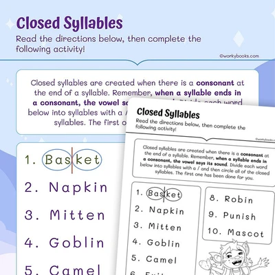 Closed Syllables - worksheet educational content