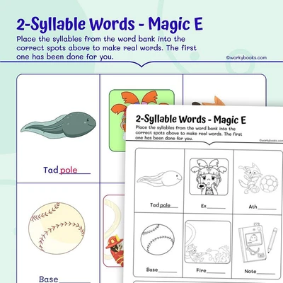 2—Syllable Words — Magic E - worksheet educational content