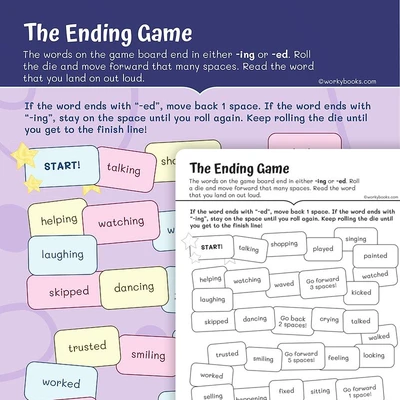 Inflectional Endings Board Game - worksheet educational content