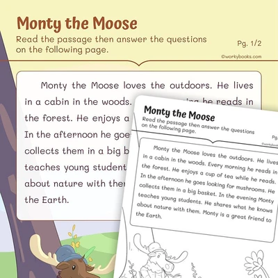 Short Story—Monty the Moose - worksheet educational content