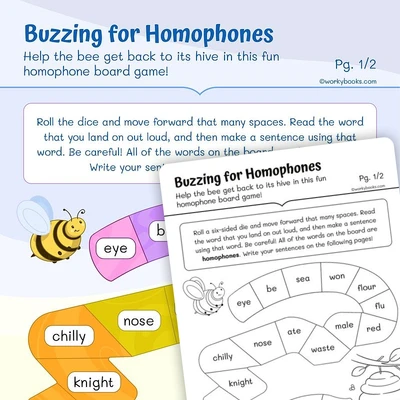 Buzzing for Homophones - worksheet educational content