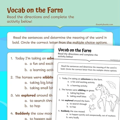 Animal Vocabulary on the Farm - worksheet educational content
