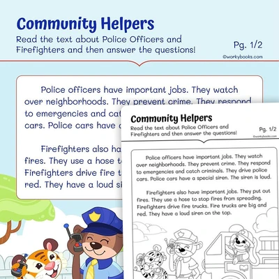 Community Helpers: Police Officers & Firefighters - worksheet educational content