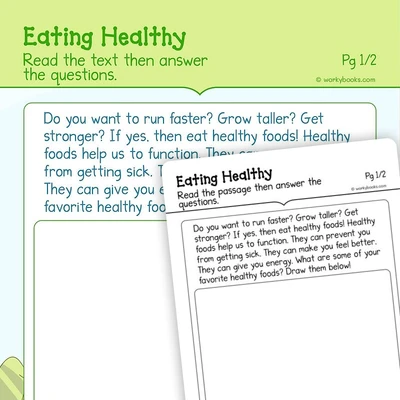 Eating Healthy—Reading Fluency Passage - worksheet educational content